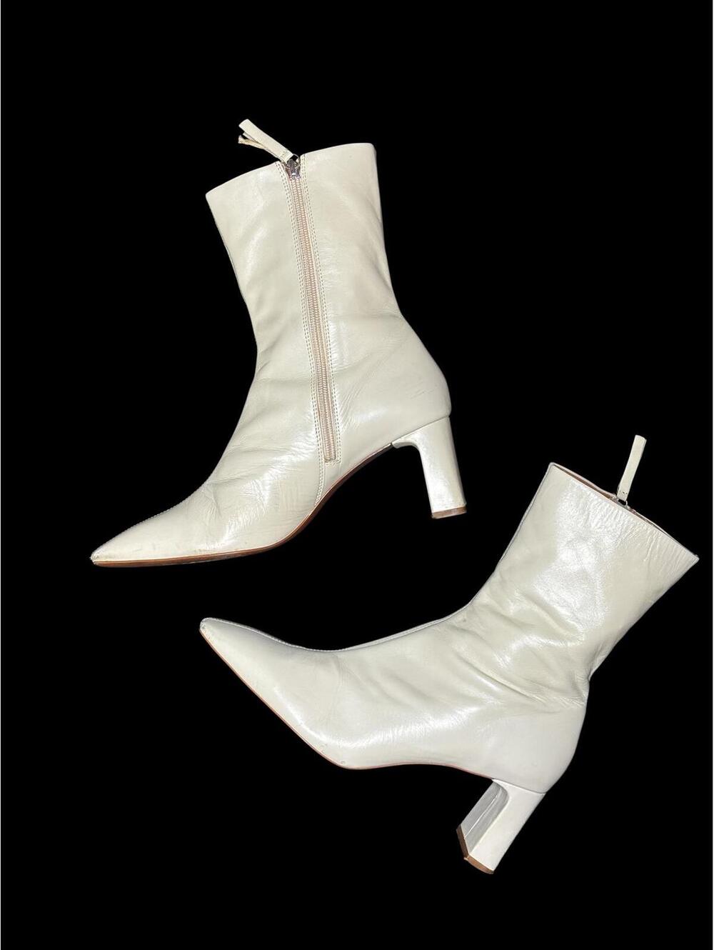 ZARA Light Cream Leather Booties Size 41 / US 10
